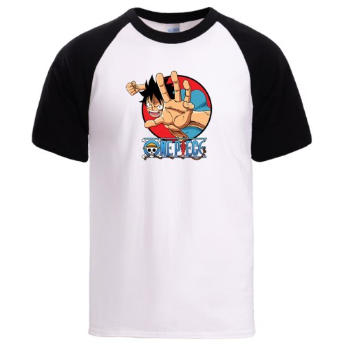 Cartoon Luffy Print Tshirts Mens Summer Raglan Top One Piece Hip Hop Cool Short Sleeve Sweatshirts Tee Man Loose Fit Workout Top