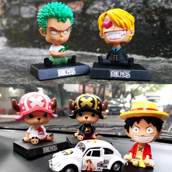 11CM Cartoon Car Decoration Anime One Piece  Figure Model Toys Luffy Sanji Chooper Zoro Spring Shaking Head Dolls Car Decor Toys