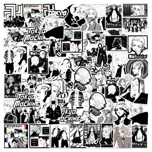 10/30/50PCS Black and white Tokyo Revengers Anime Stickers DIY Laptop Skateboard Motorcycle Phone Waterproof Cool Decals Sticker