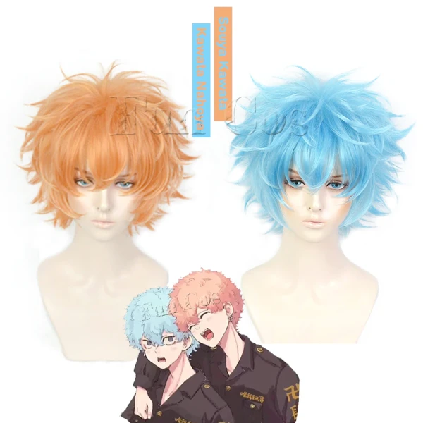 2 Styles Tokyo Revengers Kawata Nahoya Souya Kawata Brothers New Characters Smile Angry Anime Heat Resistant Fiber Hair Wig Cap