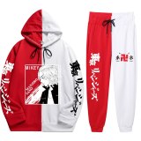 Fashion Trend Summer Autumn Unisex 2 Pieces Sets Anime Tokyo Revengers Print Loose Patchwork Thin Hoodie+Patchwork Pants