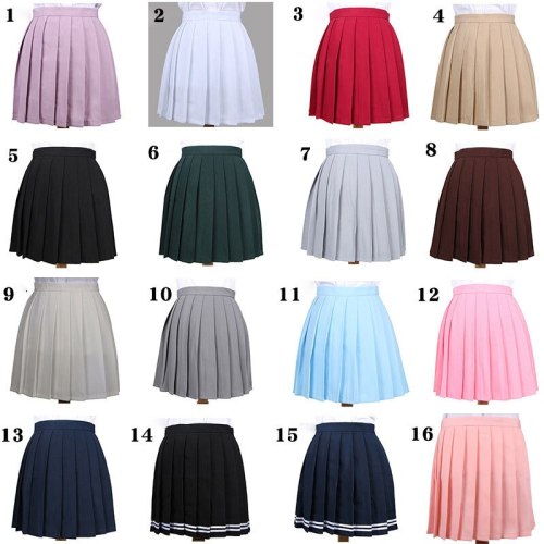 18 Colors Japanese School Student Uniform Skirt High Waist Pleated Skirt JK Girls Solid Skirts Anime LoveLive Cosplay Costume