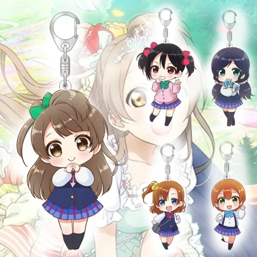 Kawaii Anime Love Live Keychain Kotori Minami Nico Yazawa Girl Figure Acrylic Pendant Key Ring Holder Accessories for Otaku Gift