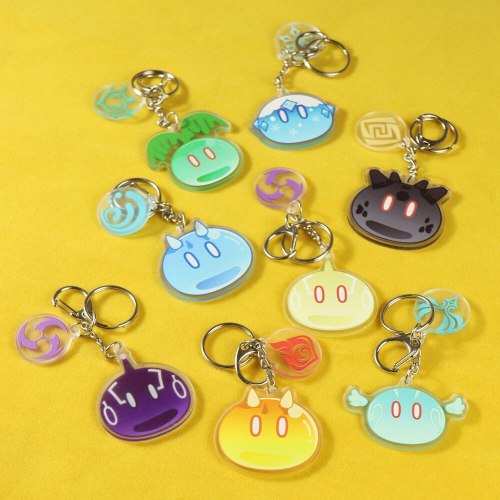 Genshin Impact Slime Keychain Cosplay Cute Acrylic Pendant Key Holder Bags Two-sided Keyring