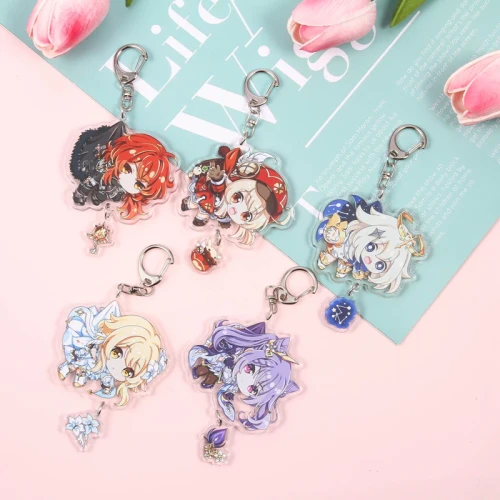 Anime Keychain Genshin Impact keqing Venti Diluc Klee Hung Key Chain for Women Accessories Cute Bag Pendant Key Ring Jewelry