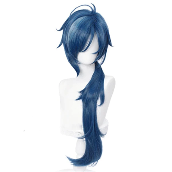 Genshin Impact Kaeya Cosplay Men 80cm Long Ink-blue Wig Cosplay Costume Heat Resistant Synthetic Hair Peluca Anime Wigs