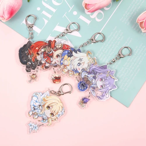 Anime Keychain Genshin Impact keqing Venti Diluc Klee Hung Key Chain for Women Accessories Cute Bag Pendant Key Ring Jewelry