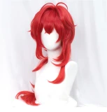 Genshin Impact Diluc Cosplay 60cm Long Red Wig Cosplay Anime Cosplay Wigs Heat Resistant Synthetic Wigs + Wig Cap