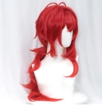 Genshin Impact Diluc Cosplay 60cm Long Red Wig Cosplay Anime Cosplay Wigs Heat Resistant Synthetic Wigs + Wig Cap