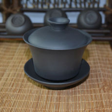 Pure Black Yixing Gaiwan Zisha Clay Chinese Handmade Gongfu Tea Tureen 100ml