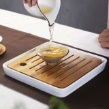Ceramic Bamboo Tea Tray Flat Square Ceramic Tea Table Serving Tray 21*21cm