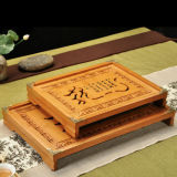 13 /17  Bamboo Hollow Texture Gongfu Tea Serve Tray with Drawer and Drain Pipe