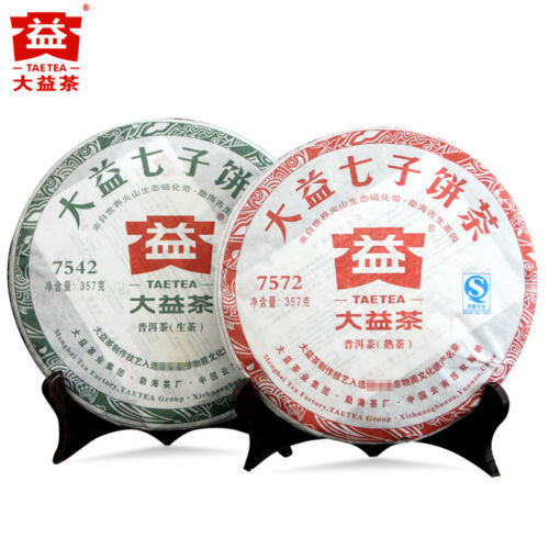 ORIGINAL Menghai Dayi 7572 Ripe Pu Erh Tea Cake + 7542 Raw Puer Tea 357g 2011