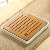 Ceramic Bamboo Tea Tray Flat Square Ceramic Tea Table Serving Tray 21*21cm