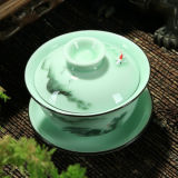 Longquan Gaiwan Set Porcelain Tea Cup Handpainted Floral Sancai Tea Cup 170ml