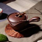 China Yixing Zisha Clay Brown Side Handle Gaiwan Shaped Teapot with Filter 150ml