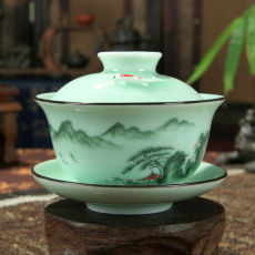 Longquan Gaiwan Set Porcelain Tea Cup Handpainted Floral Sancai Tea Cup 170ml