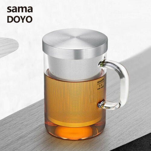 SAMA High Grade Glass Office Teacup w/t 304# Stainless Steel Infuser & Lid 