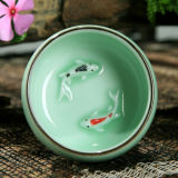Longquan Celadon Handpainted Ceramic Kungfu Teacup Tea Cup Double Fish 30ml