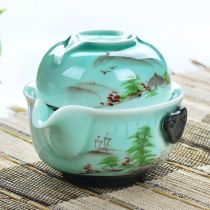 Longquan Celadon Gaiwan Handpainted Kung Fu Tea Set Include 1 Pot 1 Cup