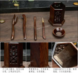 Hexahedron Chinese Cha Dao Set 6 Pieces Ebony Tea Utensils Chinese Kongfu Set