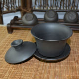 Pure Black Yixing Gaiwan Zisha Clay Chinese Handmade Gongfu Tea Tureen 100ml