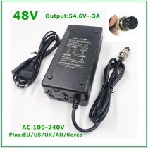 48V Li-ion Battery Charger Output 54.6V 3A for 48V Electric Bike Lithium Battery Pack  3 Pin Female Connector GX16 XLR 3 Socket