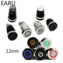 12mm Waterproof Metal Push Button Switch LED Light Black Momentary Latching Car Engine PC Power Switch 5V 12V 24V 220V Red Blue