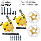 IIIPRO Road Bike Hydraulic Disc Brake Set Flat-mounted FM Cable Pulling Oil Brake Dual Oil Line Hydraulic Piston 160mm Rotors