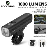 ROCKBROS Bicycle Light 1000Lumen 4800mAh Bike Headlight Power Bank Flashlight Handlebar USB Charging MTB Road Cycling Highlight