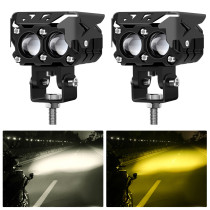 Dual color led projector lens Motorcycle Spotlight Double lenses LED Work Light Yellow White color Headlight  12V 24V