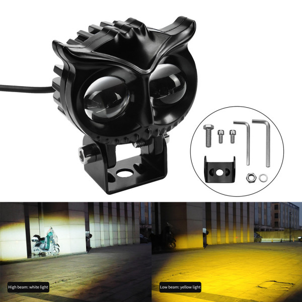 Motorcycle Headlight LED Spot Light White Yellow Driving Lamp Dual Color Owl Headlights 12V-85V for Street Bike Car ATV