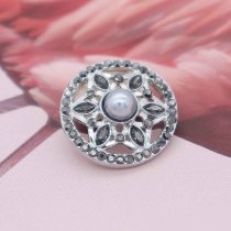 20MM Round snap Silver Plated with gray rhinestone And pearls KC7876 snaps jewelry