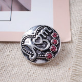 20MM love mother snaps Antique Silver Plated with rose-red rhinestone KB6940 snaps jewelry