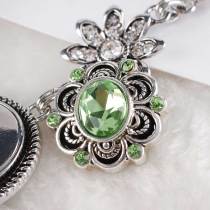 20MM snap flower silver plated with green rhinestones  KC6290 interchangable snaps jewelry