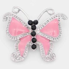 20MM Butterfly snap silver Plated with rhinestone and pink enamel KC6832 snaps jewelry