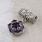 20MM Flower snap silver plated with purple Rhinestone and Enamel KC5525 snaps jewelry