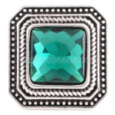 20MM Square snap Silver Plated with green rhinestone KC6197 snaps jewelry