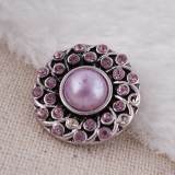 20MM round snap button Antique Silver Plated with purple imitation pearl purple rhinestone  snap jewelry