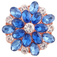 20MM desin snap Rose Gold Plated with blue Rhinestones KC7310 snaps jewelry