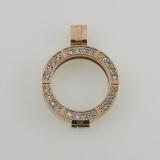 Mosaic Crystal Stainless steel coin locket keeper holder fit 25MM coin rose gold color