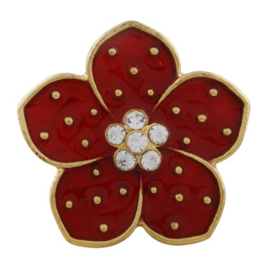 20MM flower snap gold Plated with rhinestone and  red enamel  KC9864 snaps jewelry