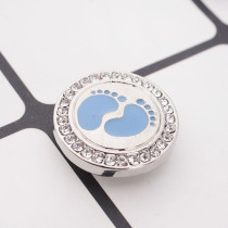 20MM Footprint snap silver plated with rhinestones and blue Enamel KC8966 interchangeable snaps jewelry