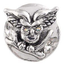 20MM Owl snap Antique silver plated with white Rhinestone KC7414 interchangeable snaps jewelry