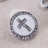 20MM Cross snap Silver Plated with white rhinestones and Enamel KC8562 snaps jewelry