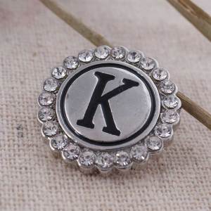 20MM English alphabet-K snap Antique silver  plated with Rhinestones KC8540 snaps jewelry