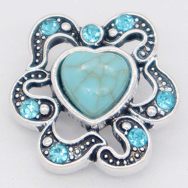 20MM love snap Silver Plated with cyan Rhinestone and Turquoise KC6864