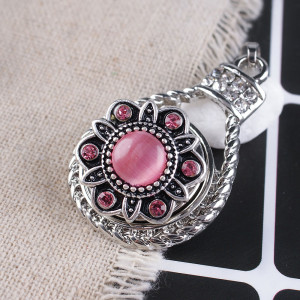 20MM Flower snap Antique Silver Plated with rose-red rhinestone and Opal KB8727 snaps jewelry
