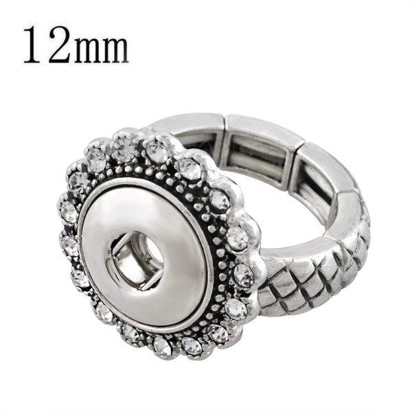 snaps adjustable sliver Ring with rhinestone fit 12mm snap chunks size 2cm  rings for women
