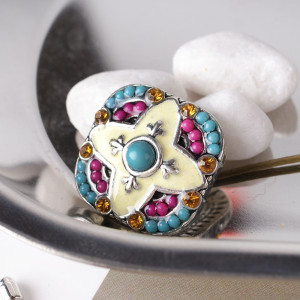 20MM Irregular snap  Silver Plated with rhinestone and small  beads KB6381 Multicolor